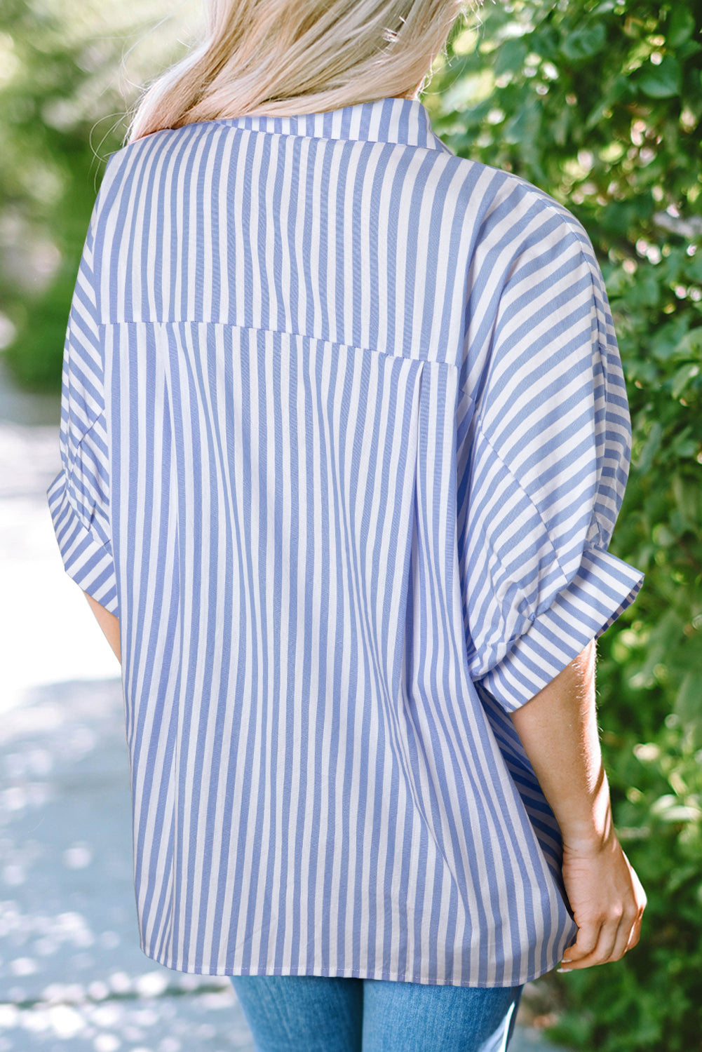 Sky Blue Stripe Dolman Sleeve Oversize Shirt