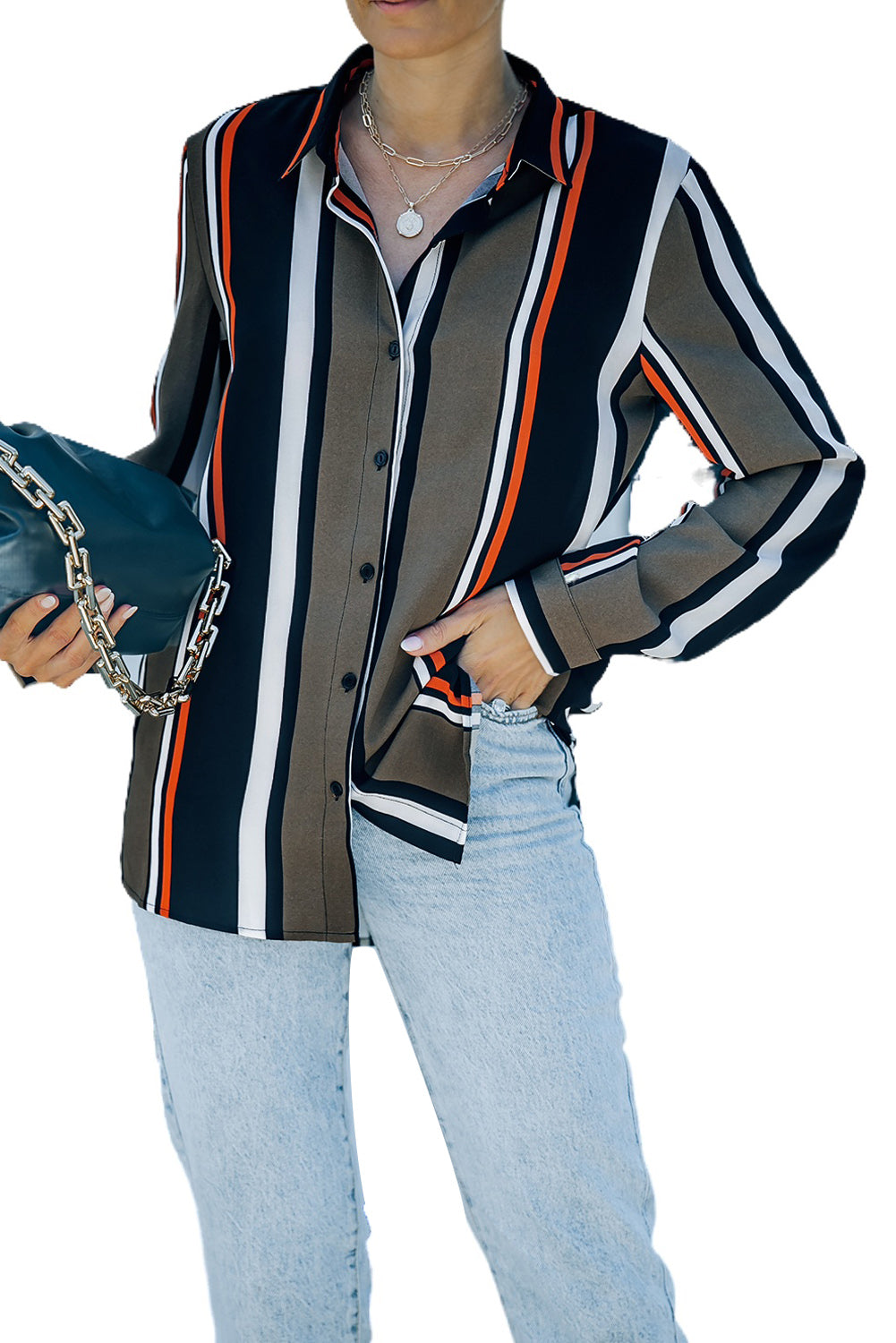 White Navy Striped Modern Women Shirt