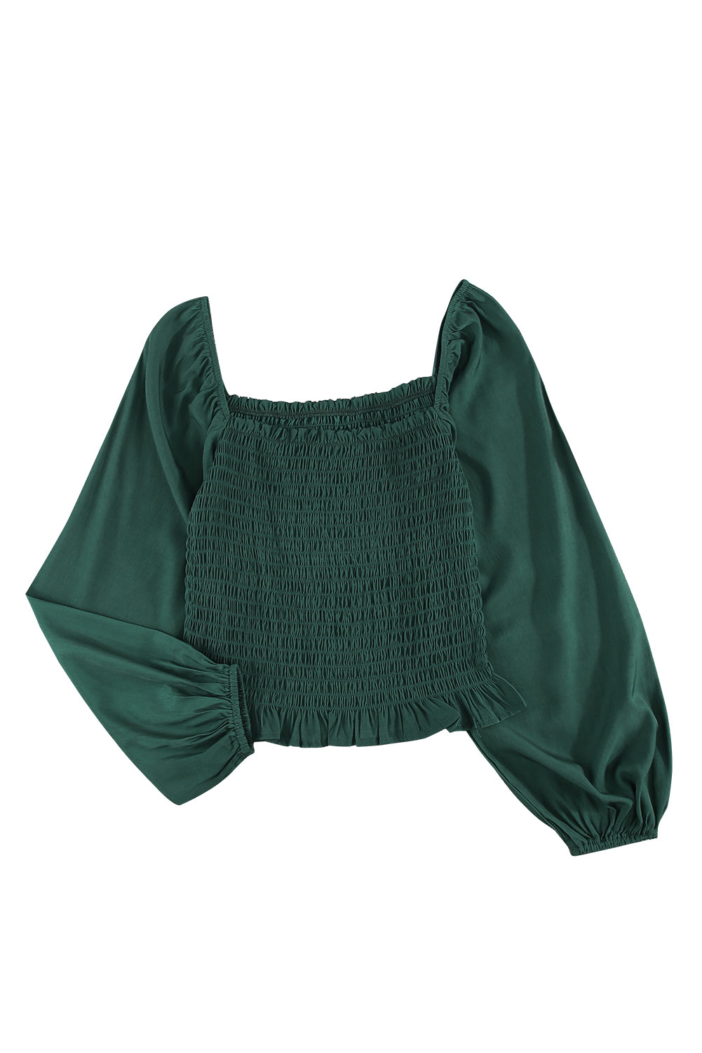 Green Puff Sleeve Smocked Top