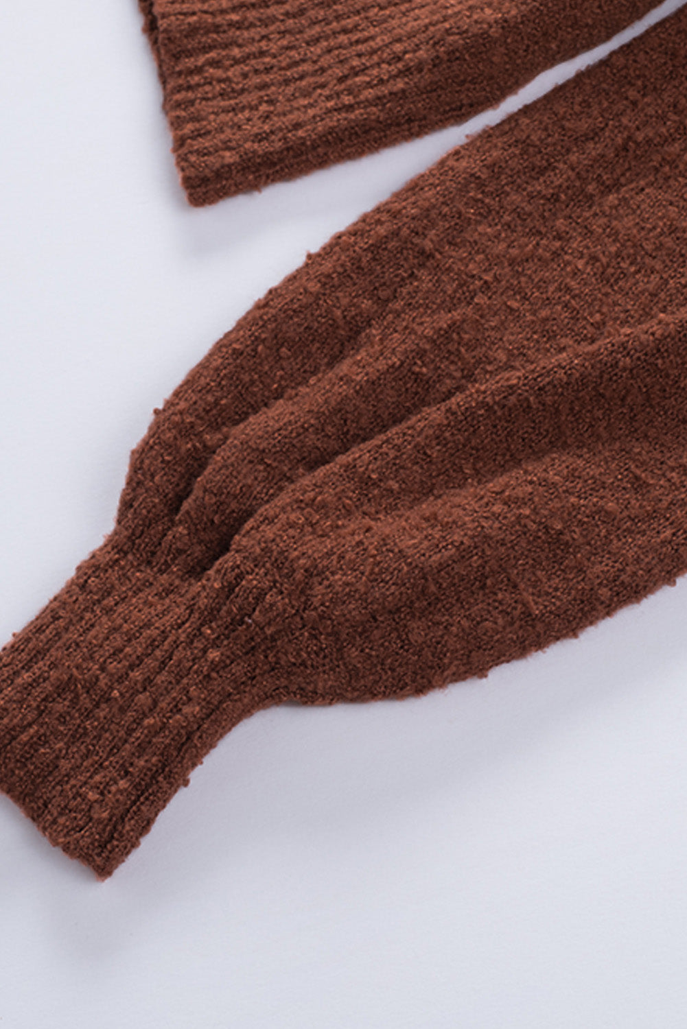 Brown Solid Color Lantern Sleeve Knitted Sweater