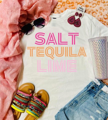 *$9.99 Salt Tequila Lime Tri Color White Tee