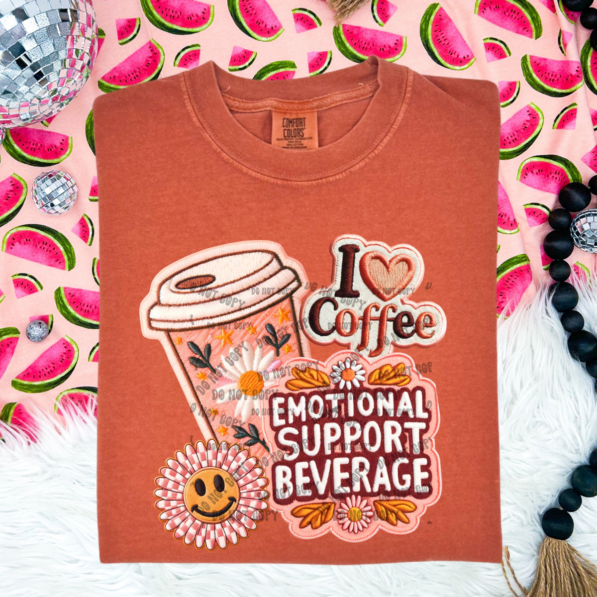 Emotional Support Coffee Faux Embroidery Comfort Colors Tee