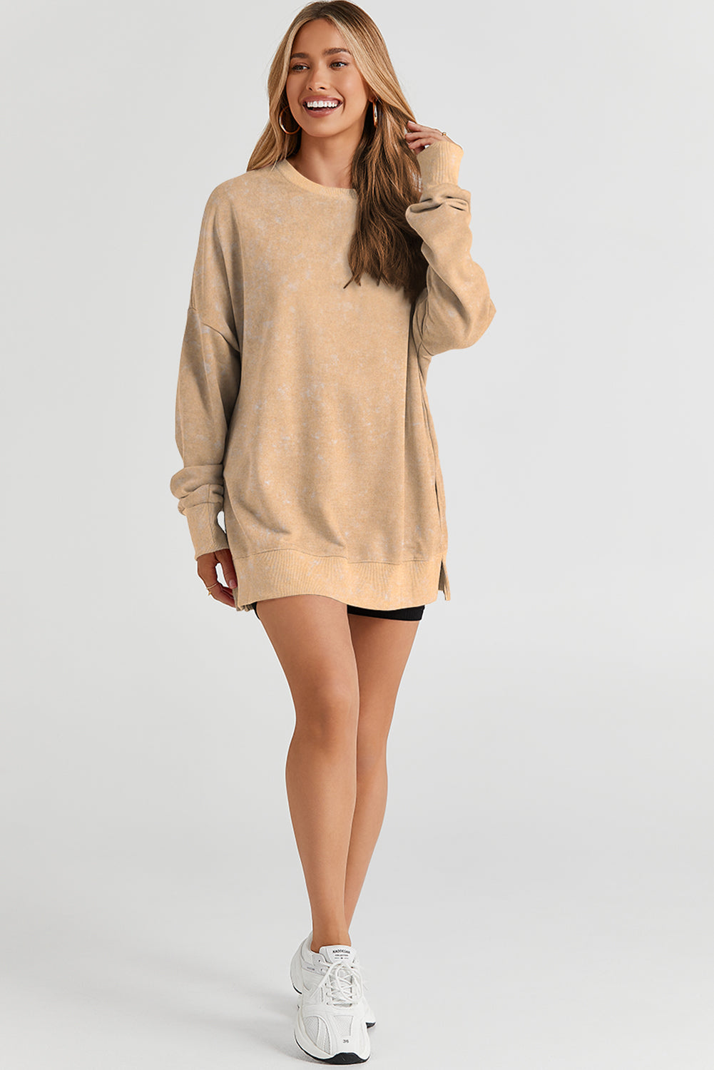 Gray Drop Shoulder Ribbed Trim Oversized Sweatshirt