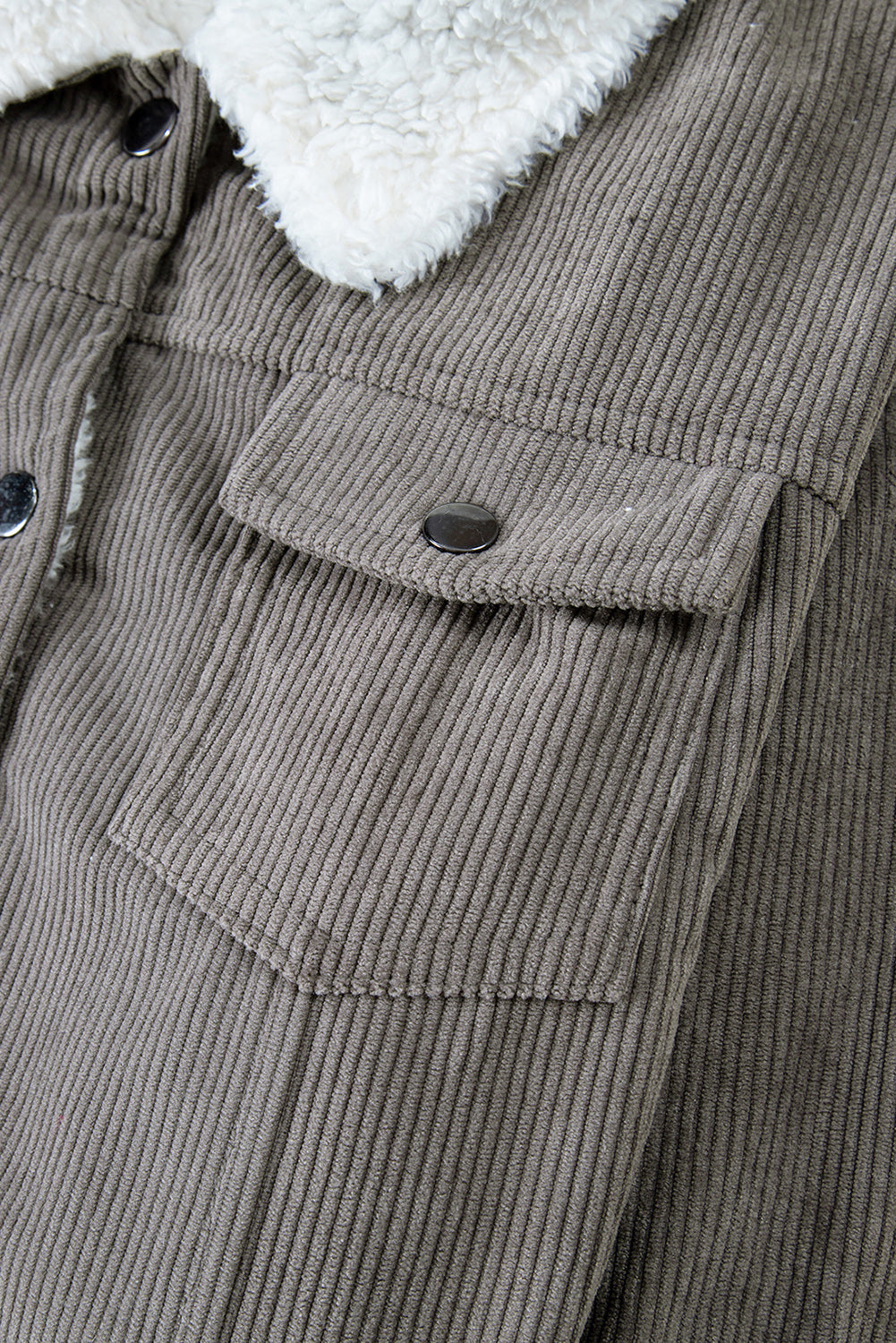 Khaki Corduroy Sherpa Snap Button Flap Jacket