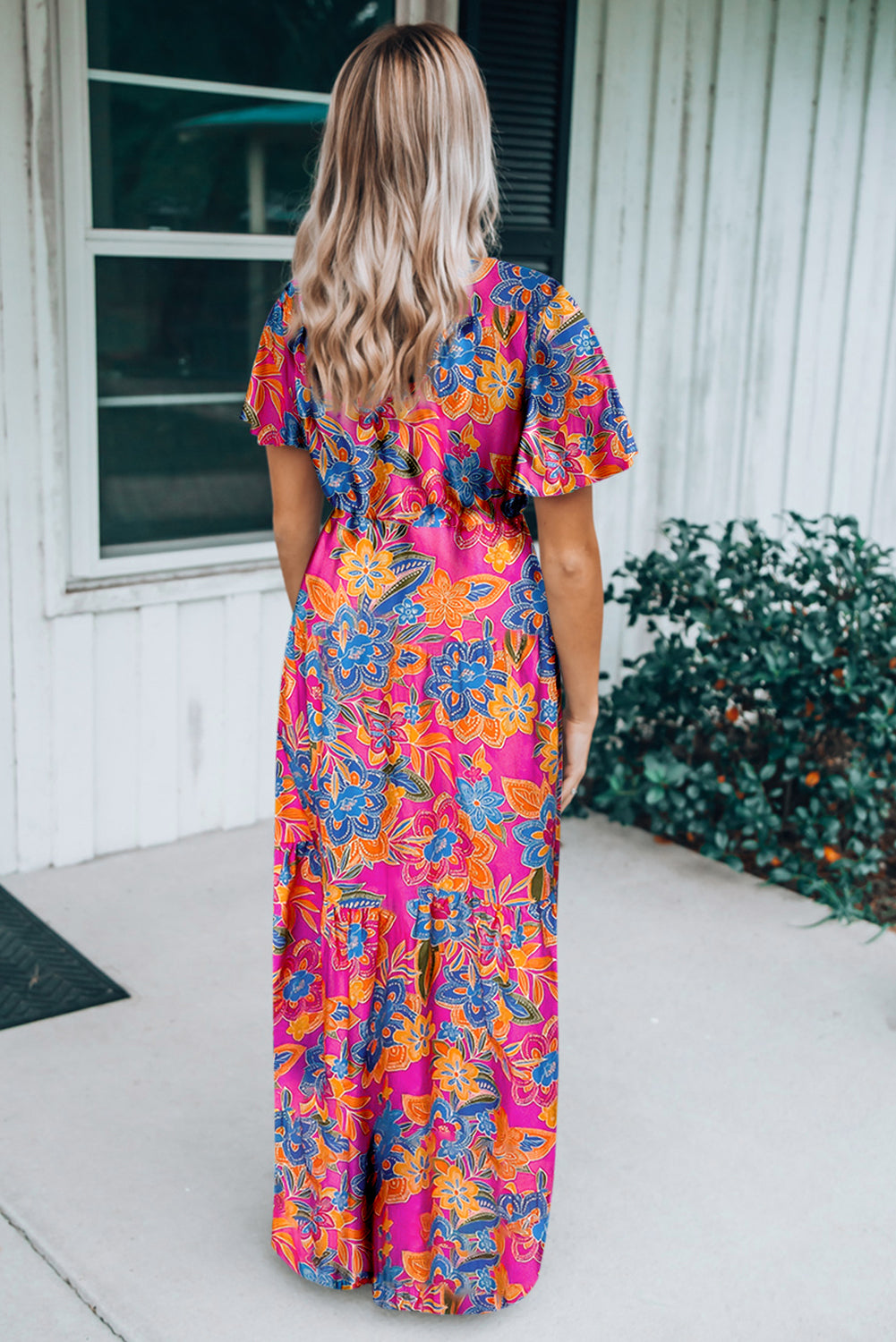 V Neck Floral Maxi Dress