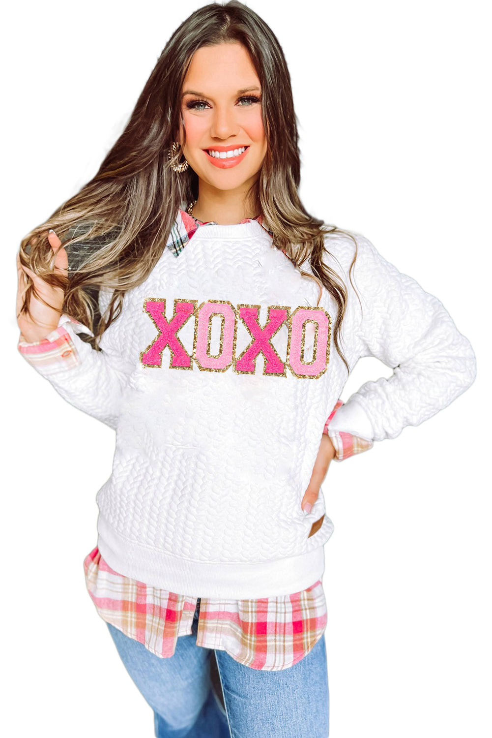 White Merry And Bright Cable Knit Pullover Sweatshirt