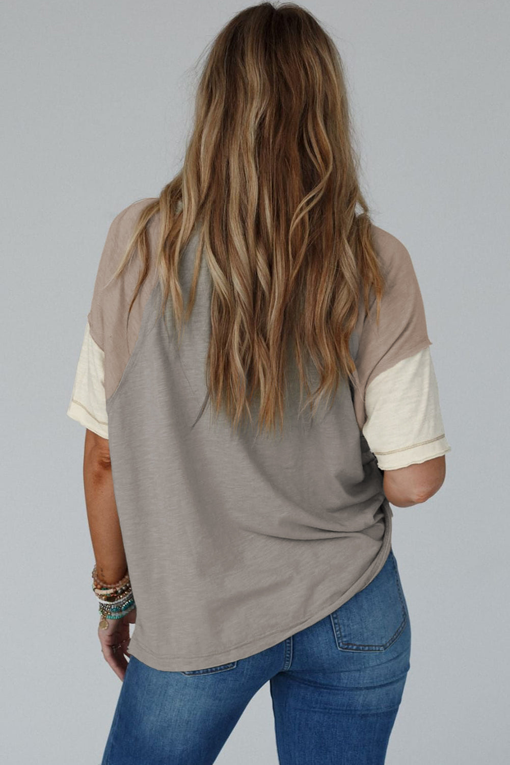PRE ORDER 7/5/24 - Taupe Exposed Seam Colorblock Loose Tee