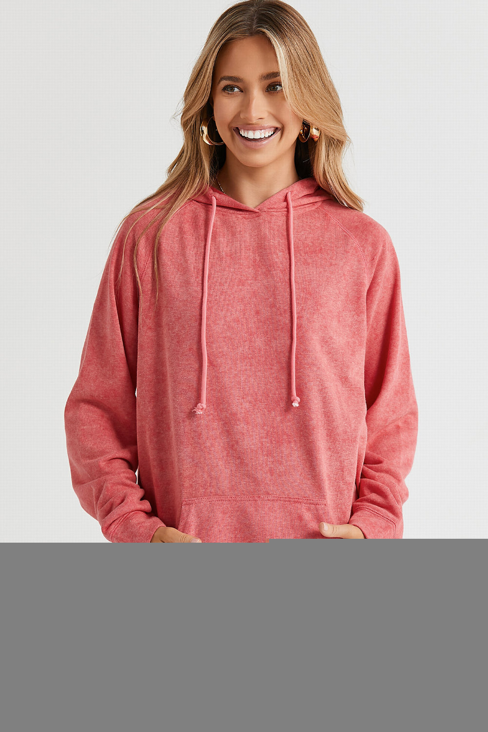 Gray Mineral Wash Kangaroo Pocket Drawstring Pullover Hoodie