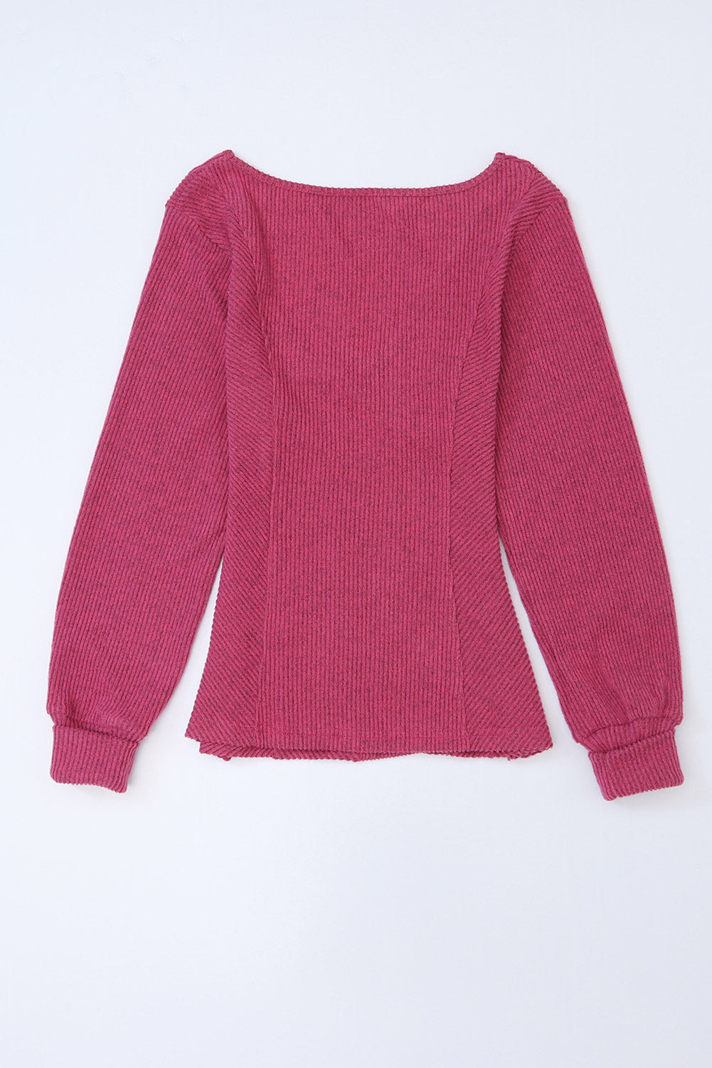 Rose U Neck Textured Long Sleeve Top