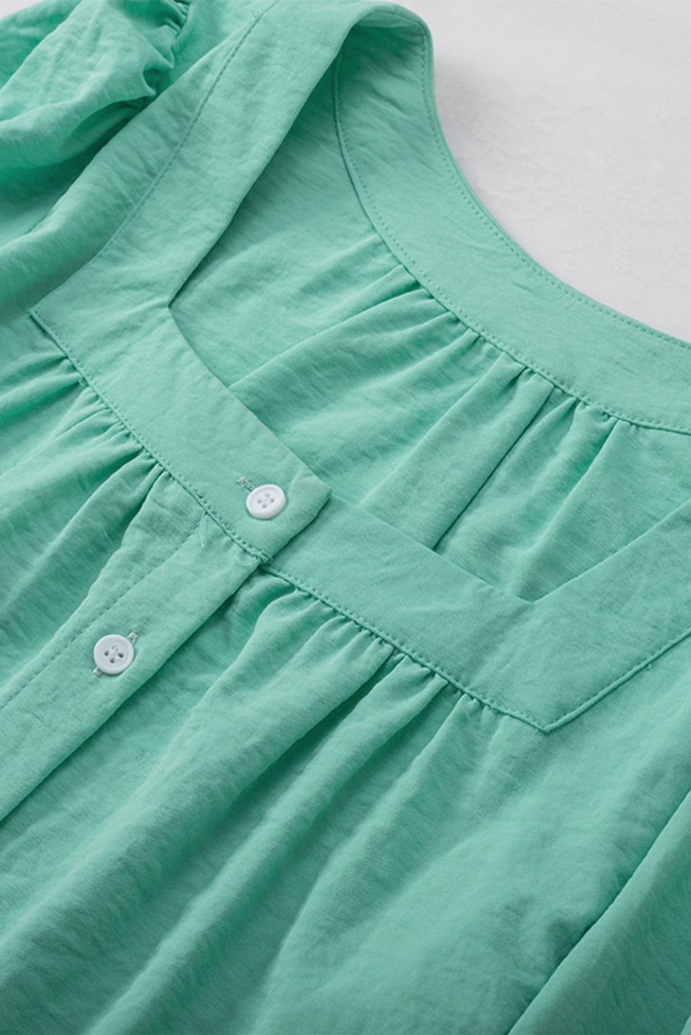 Green Flounce Sleeve Square Neck Button-Up Shirt