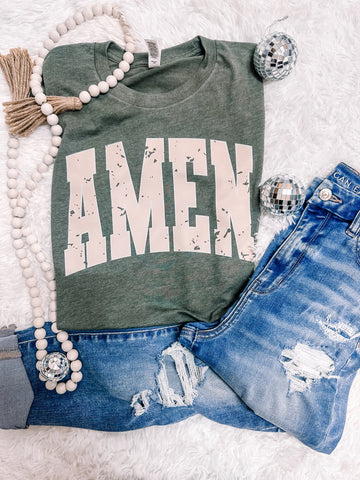 Distressed Cream Amen Graphic Tee