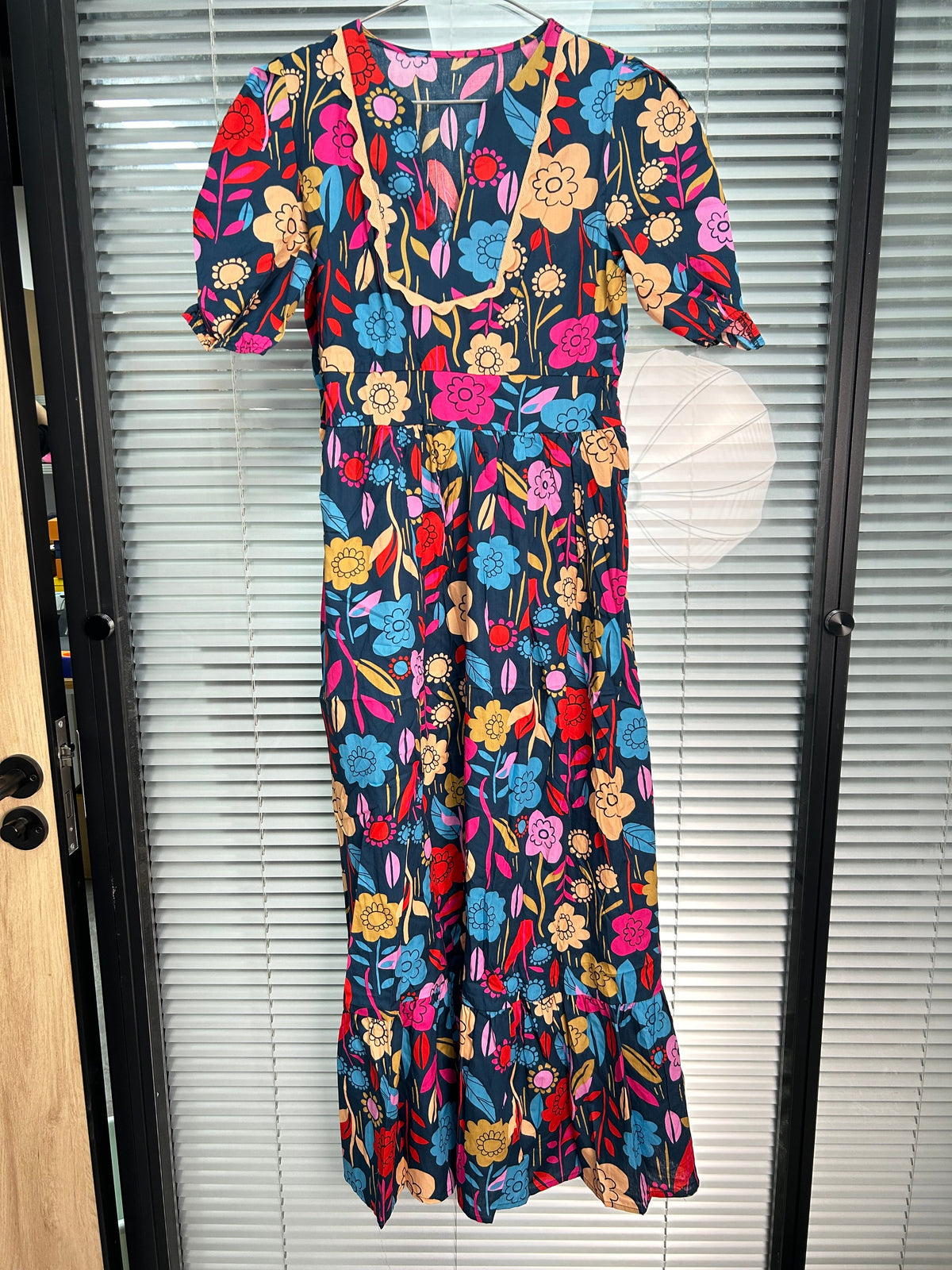 Retro Floral Printed Split Neck Maxi Dress