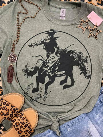 Bronc Bucking Army Green Tee