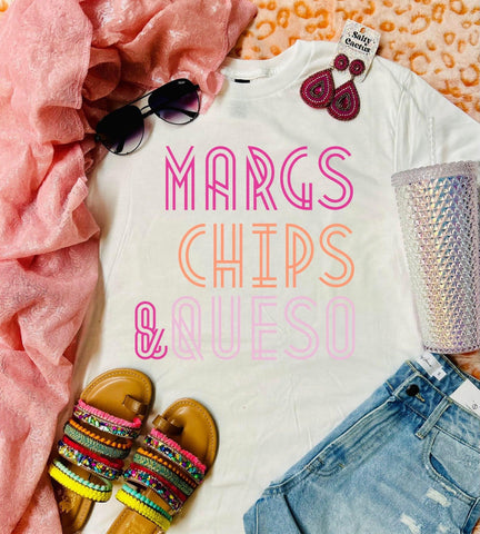 *$9.99 Margs Chips Queso Tri Color White Tee