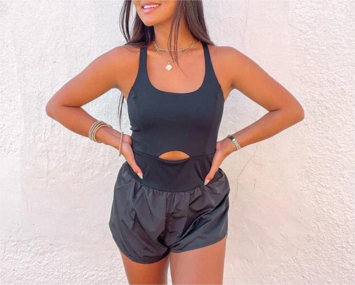 Cross Cutout Short Sports Romper