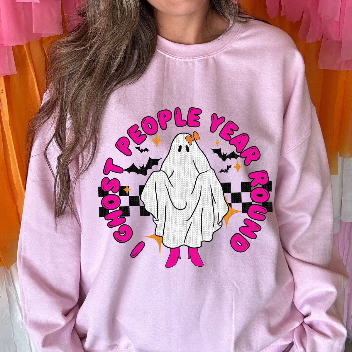 I ghost people year round hot pink letters Crewneck Sweatshirt