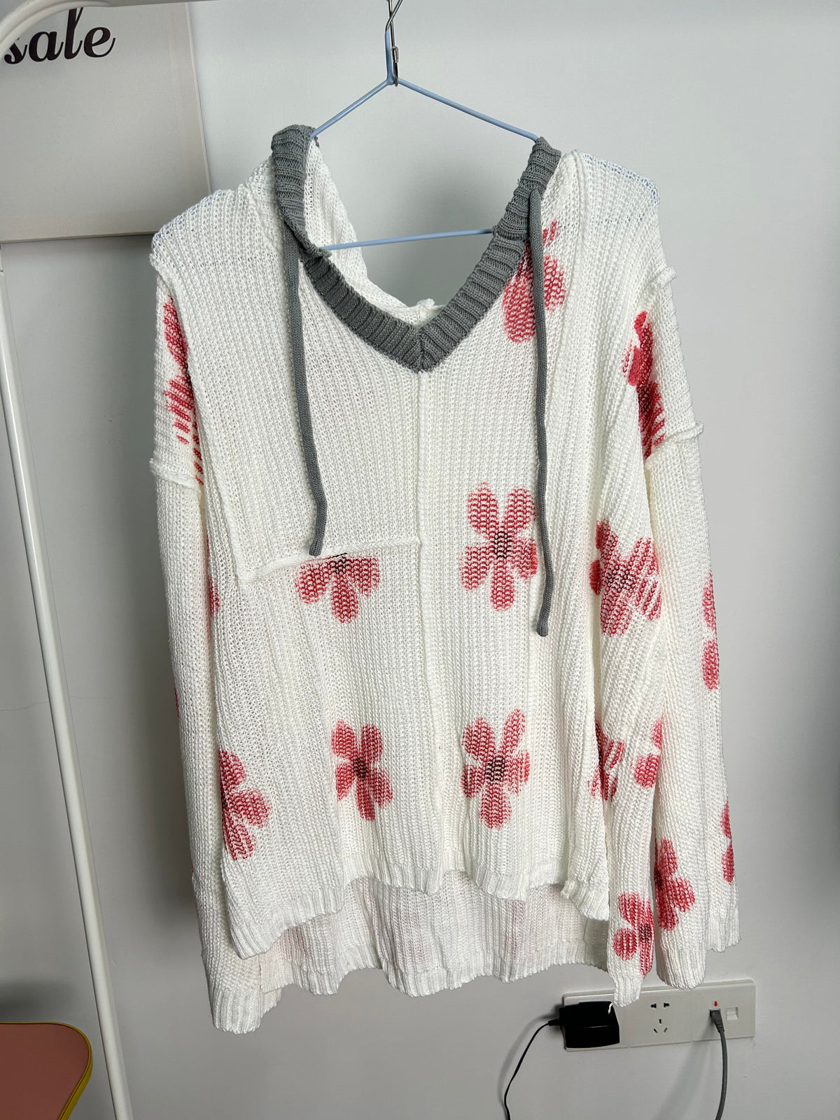 Floral Print Lightweight Knit Hooded Sweater