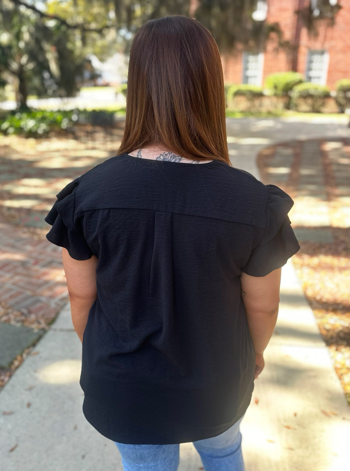 Black Ruffle Blouse RTS