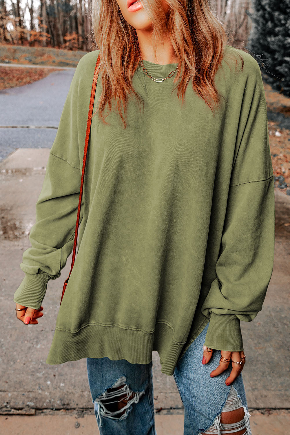 Ribbed Trim Oversized Sweatshirt