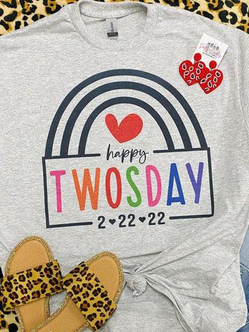 Kids Happy Twosday Black Rainbow Grey Tee