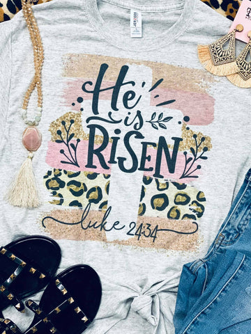 He Is Risen Leopard Brushstroke Grey Tee