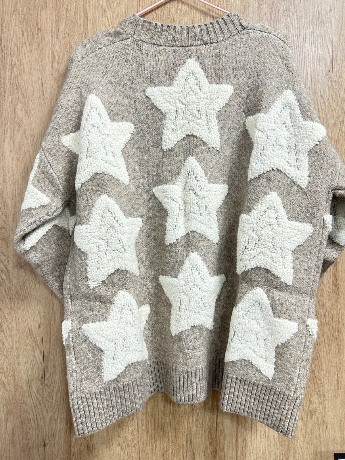 Star Textured Sweater Pockets Cardigan