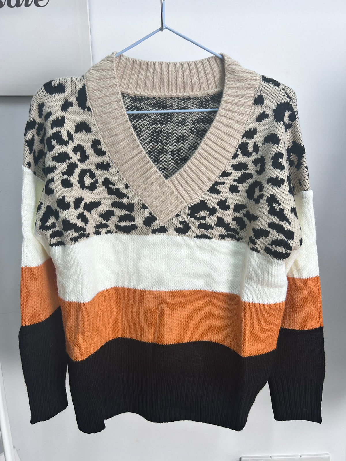 Leopard Color Block Long Sleeve Sweater