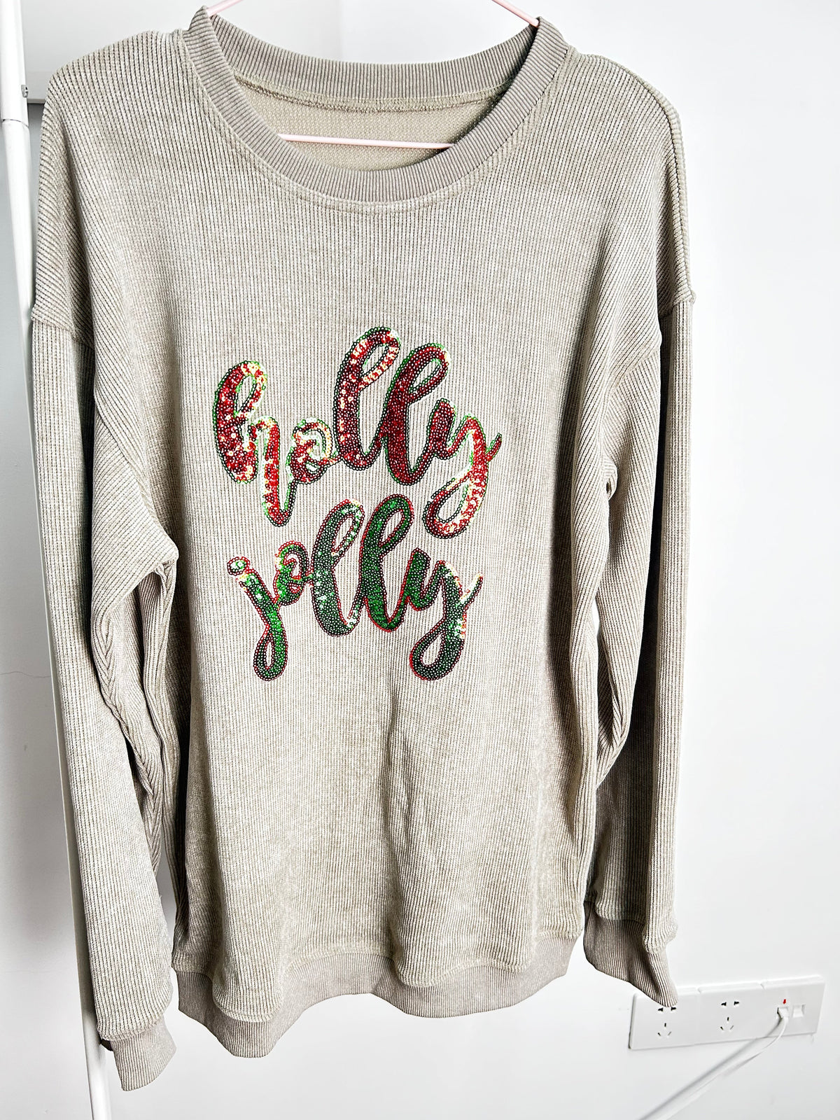 Sequined holly jolly Corded Sweatshirt