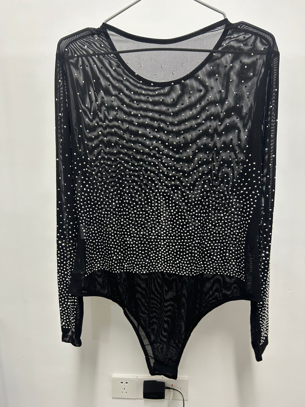 Rhinestone Embellished Mesh Bodysuit