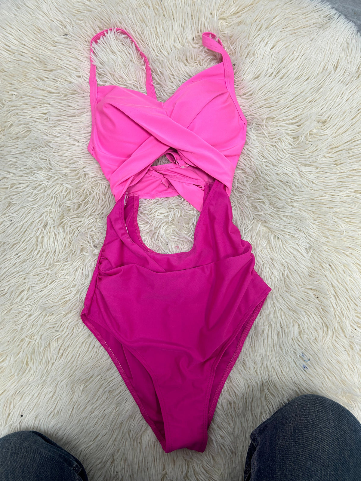 2-tone Crossed Cutout Backless Monokini