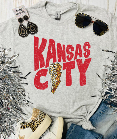 *RTS 5-7 Bus Days* Kansas City Leopard Bolt Ash Grey Tee