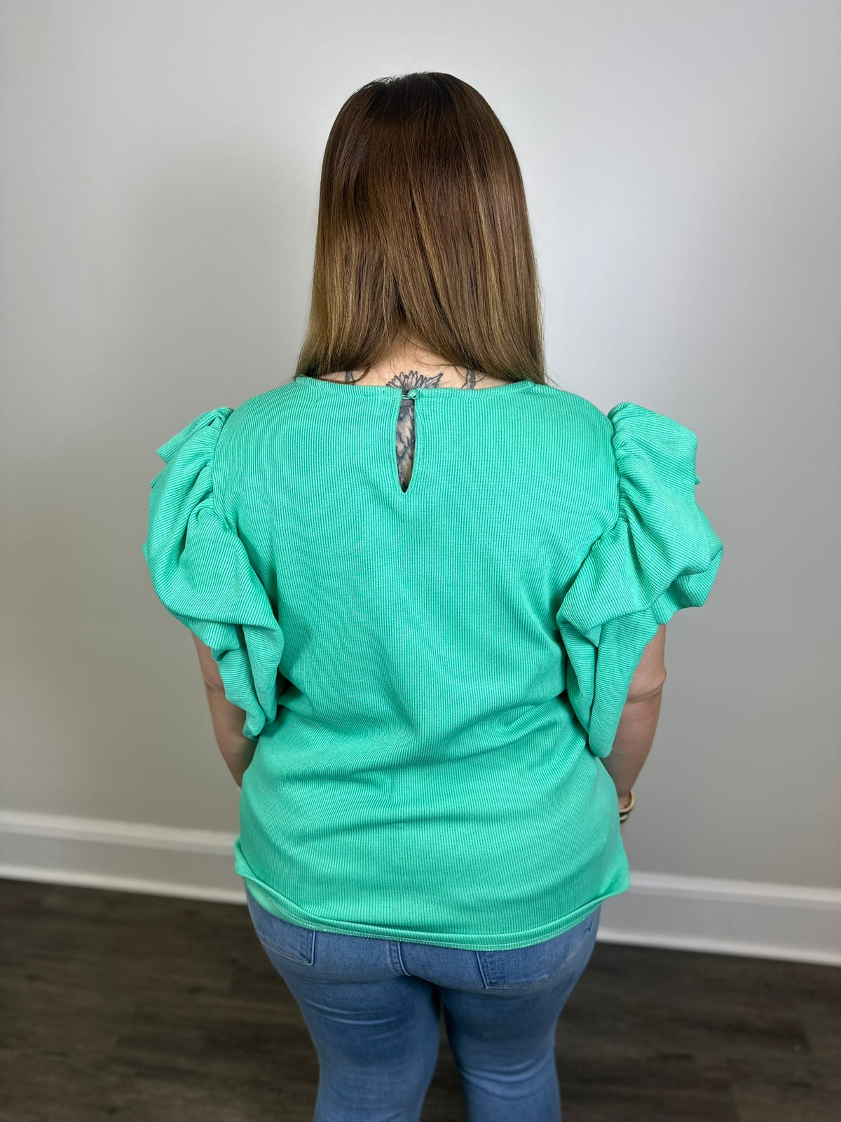 Green Puff Sleeve Top RTS