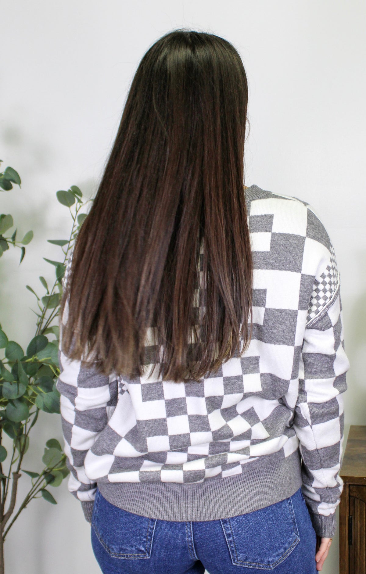 Grey Checkered Sweater October.