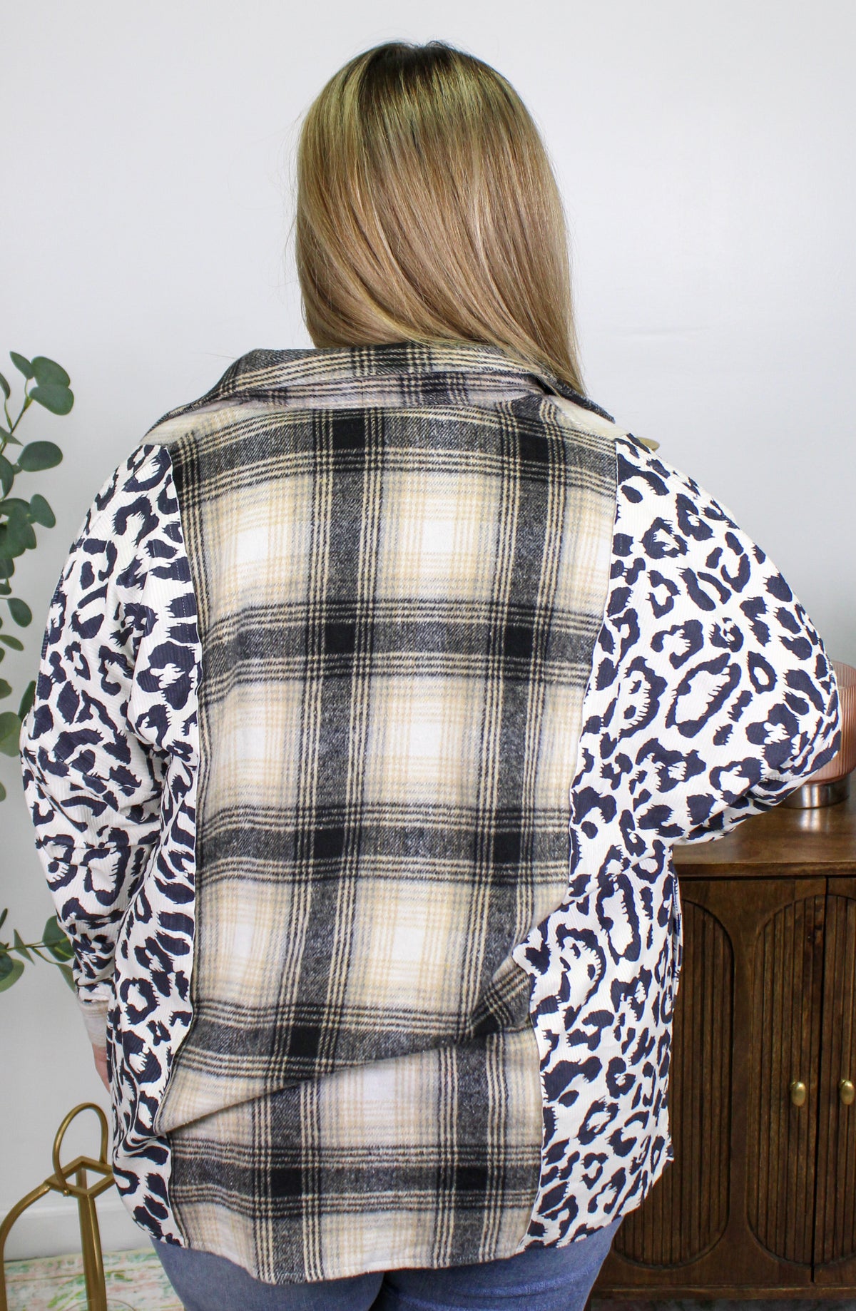 Black Plaid Leopard Plus Size Flannel RTS