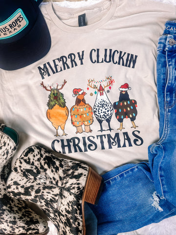 Merry Cluckin' Christmas Western Christmas Graphic Tee