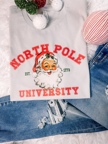 North Pole University Christmas Graphic Tee