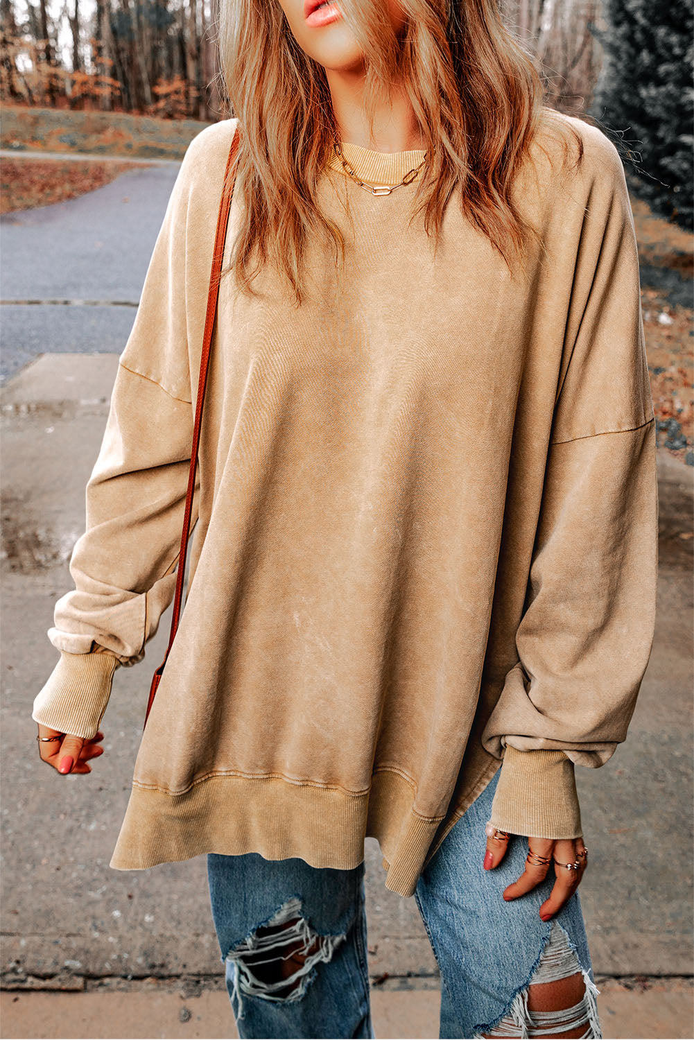 Ribbed Trim Oversized Sweatshirt