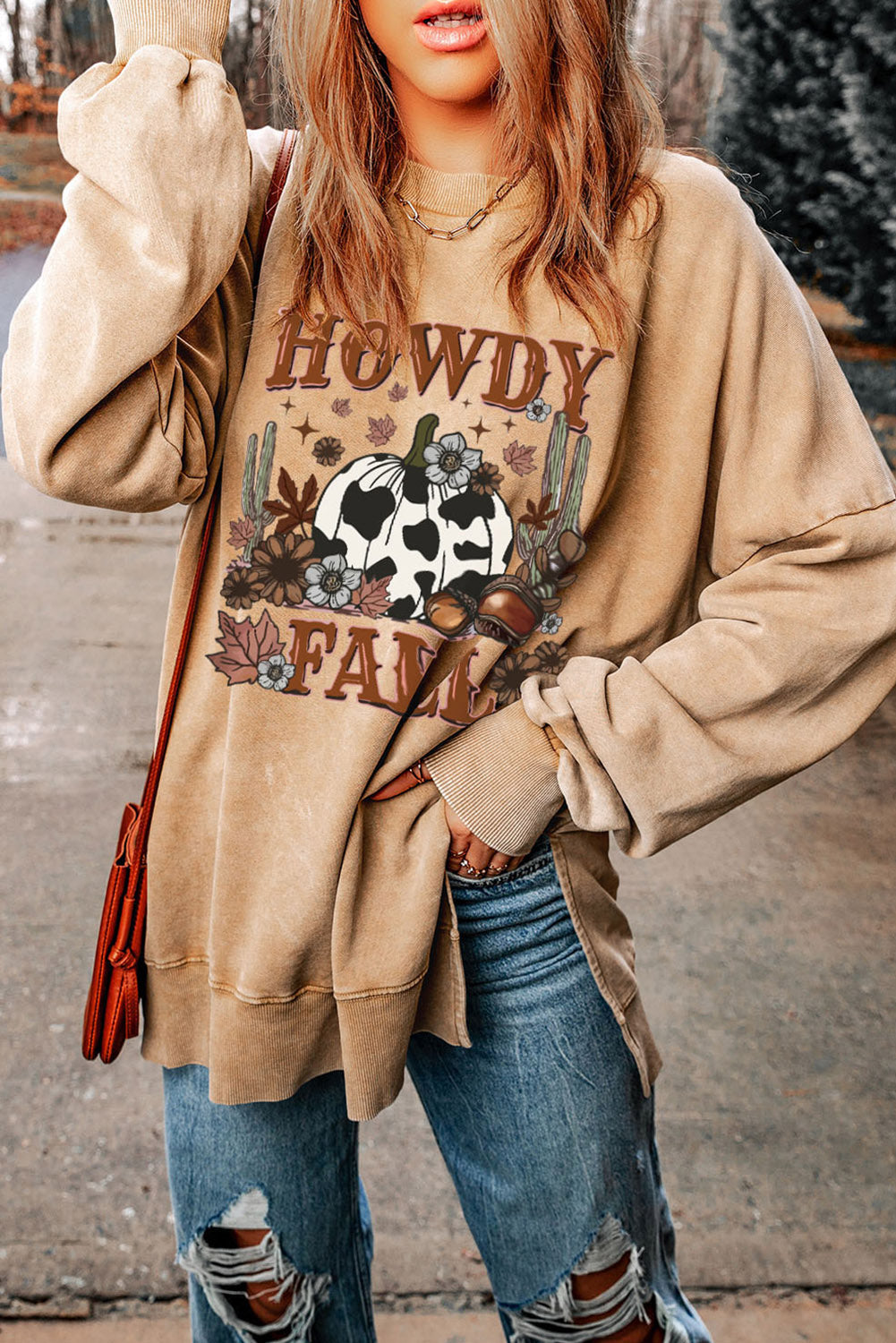 HOWDY FALL Pumpkin Print Sweatshirt