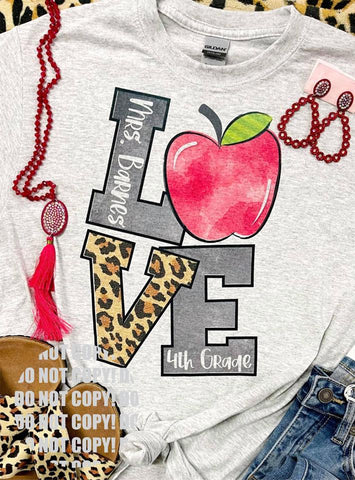 LOVE Teacher Customized Grey Tee