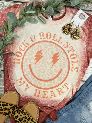 Rock & Roll Stole My Heart Rust Bleached Tee