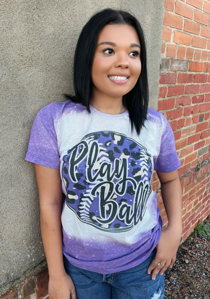 Kids Play Ball Leopard Baseball Softball Grey Bleached Tee