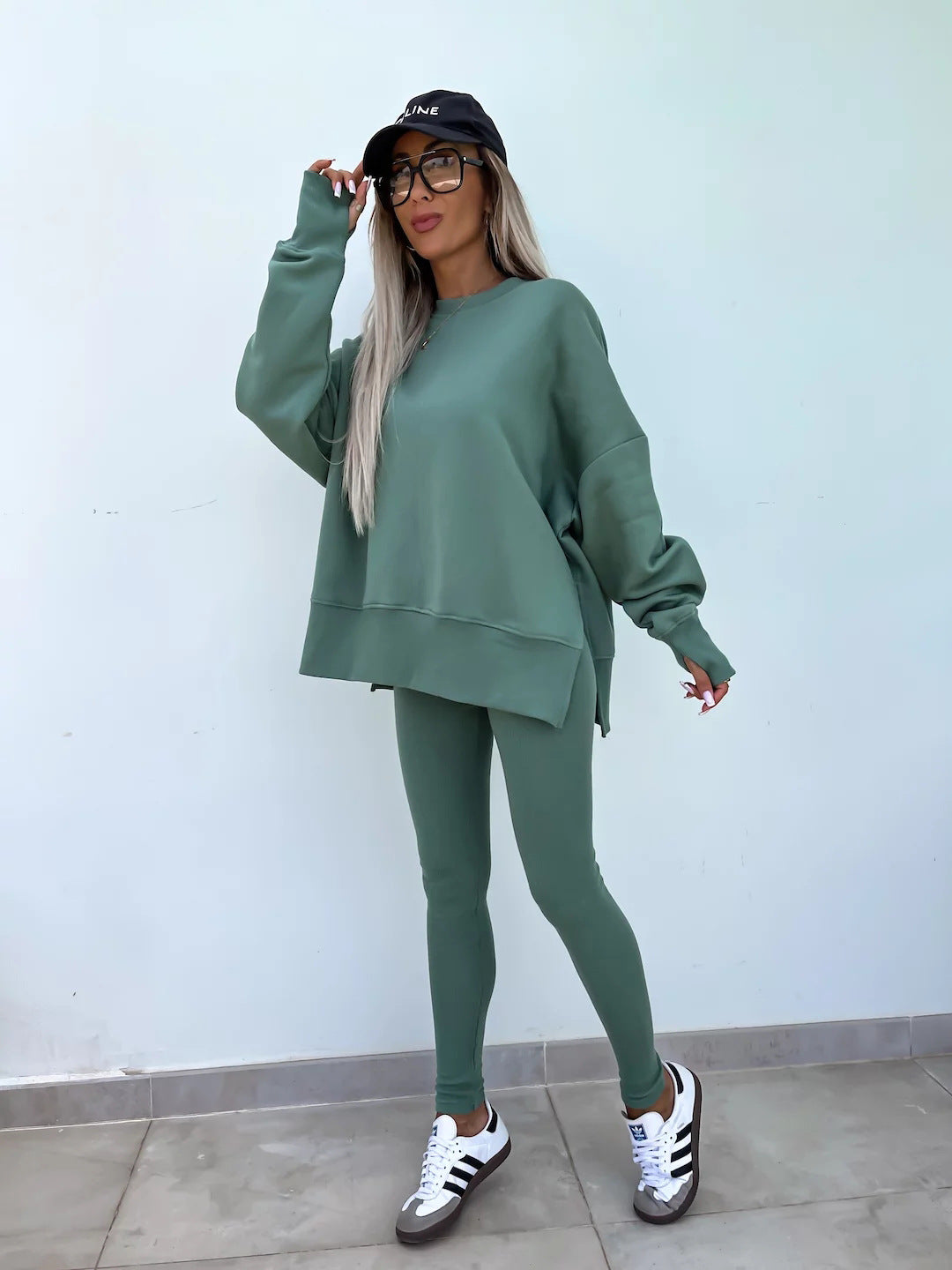 Solid Sweatshirt + Leggings Set