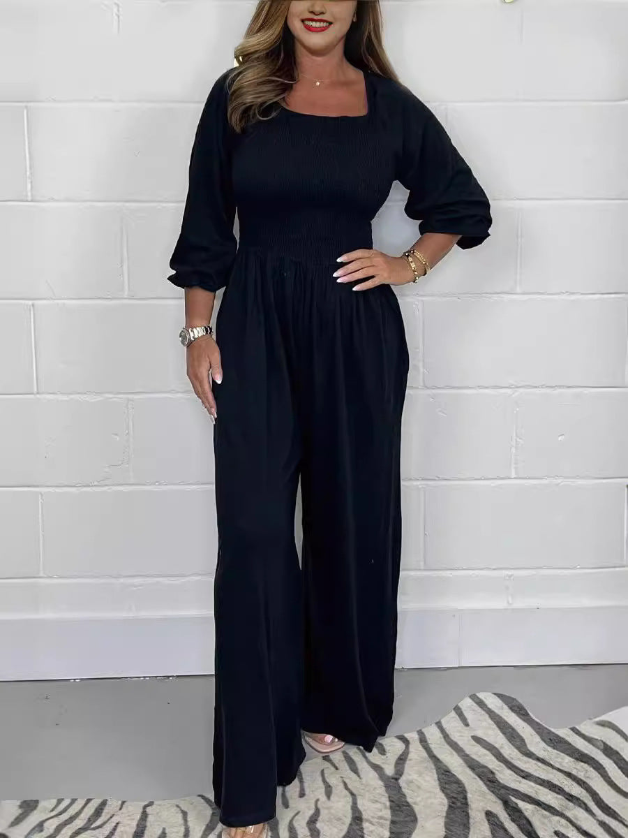 Square Neck Casual Solid Jumpsuit