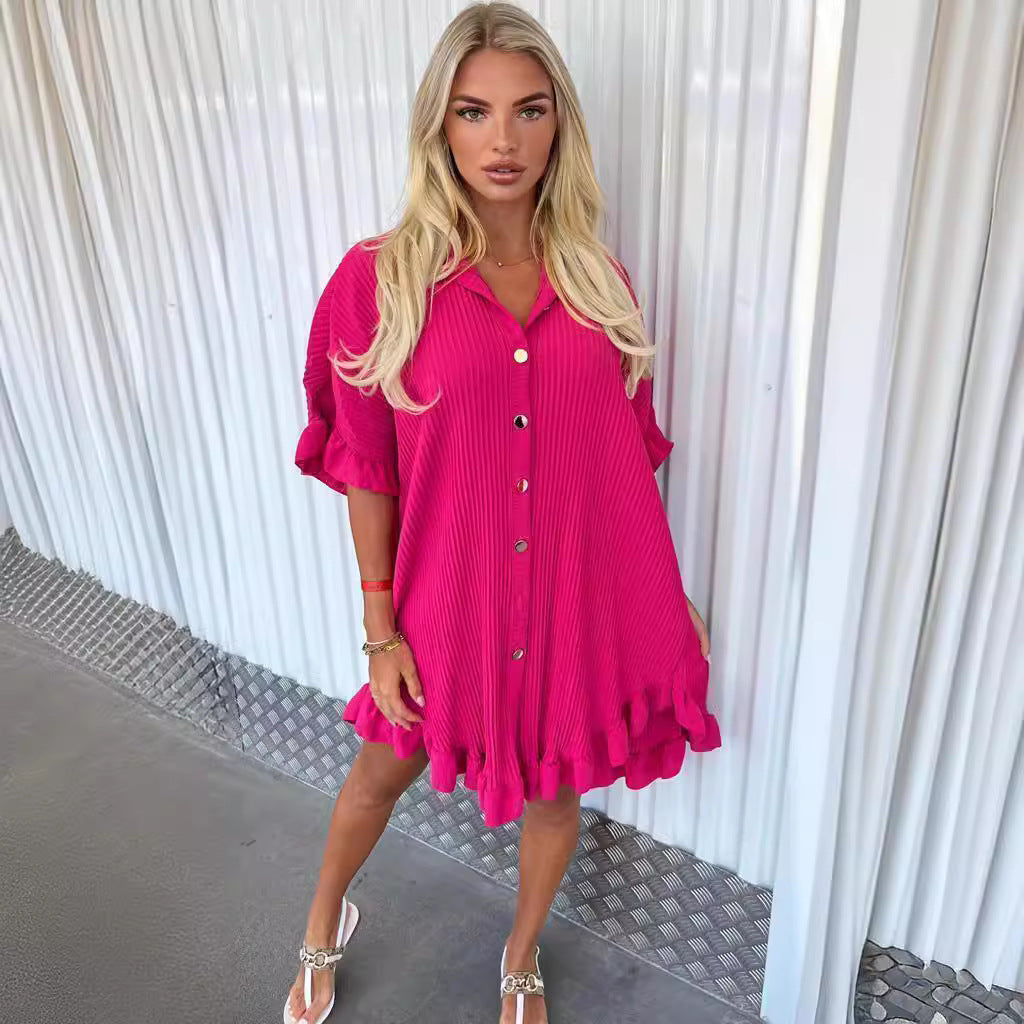 Ruffle Sleeve Shirt Mini Dress