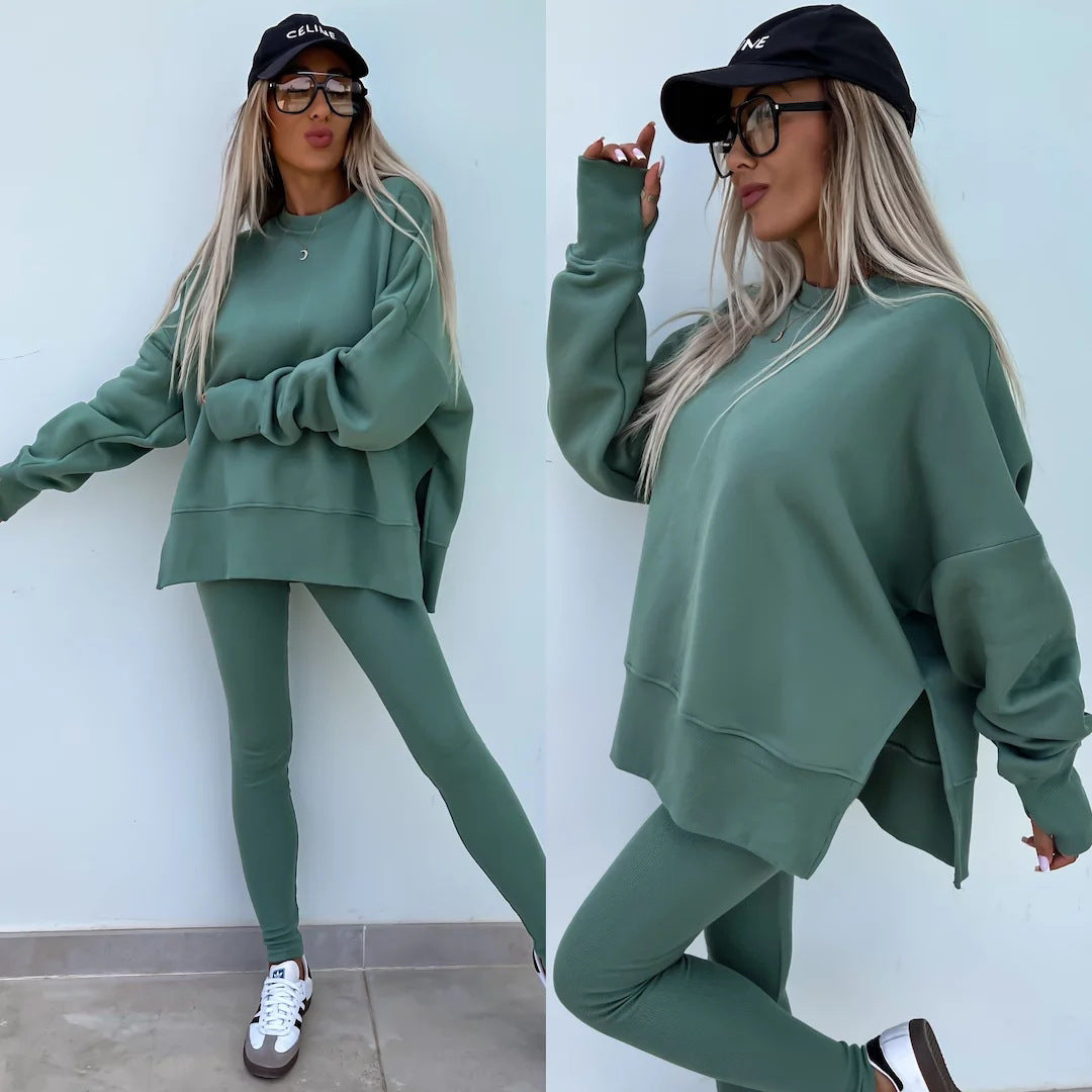 Solid Sweatshirt + Leggings Set