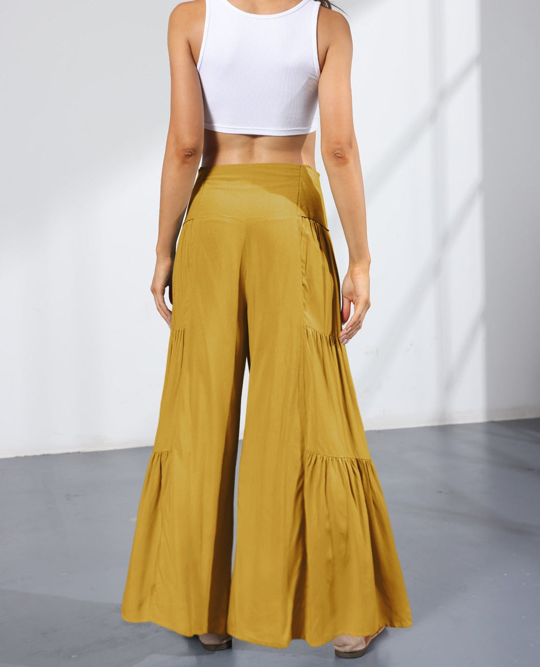 Boho Strappy Elastic Waist Wide Leg Pants