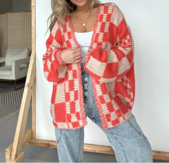 Plaid Open Front Oversize Cardigan