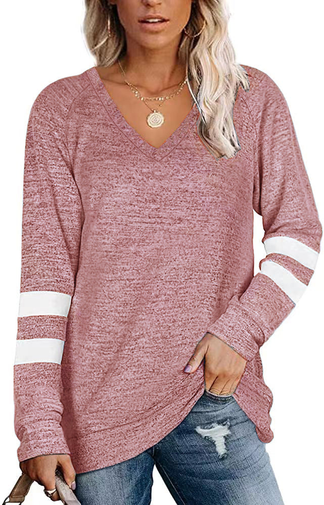 Striped Contrast V-Neck T-Shirt