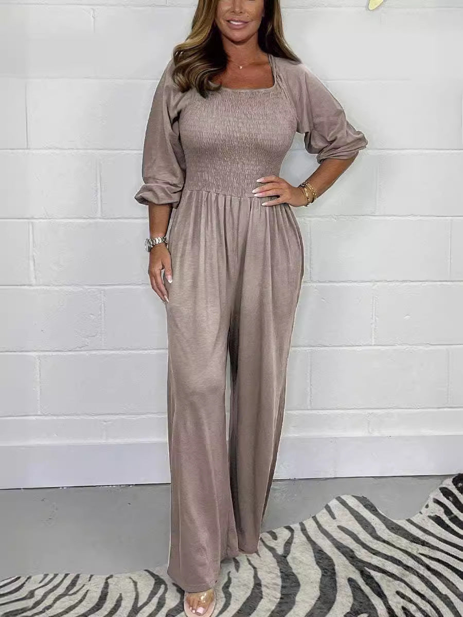 Square Neck Casual Solid Jumpsuit