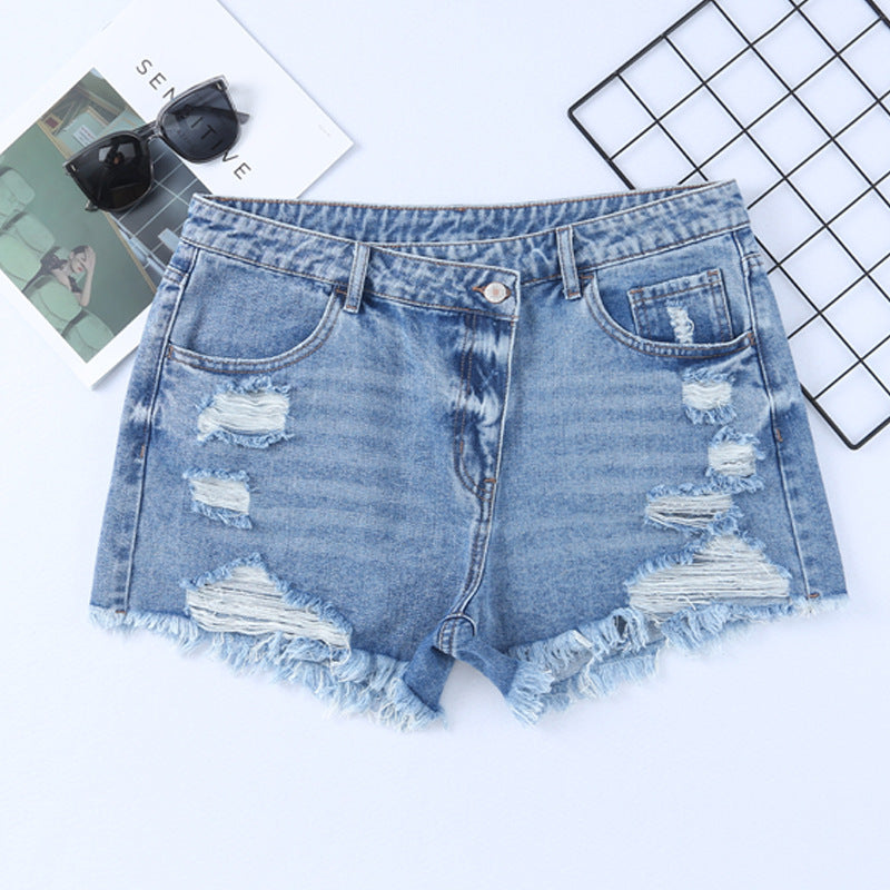 High Rise Crossover Waist Denim Shorts